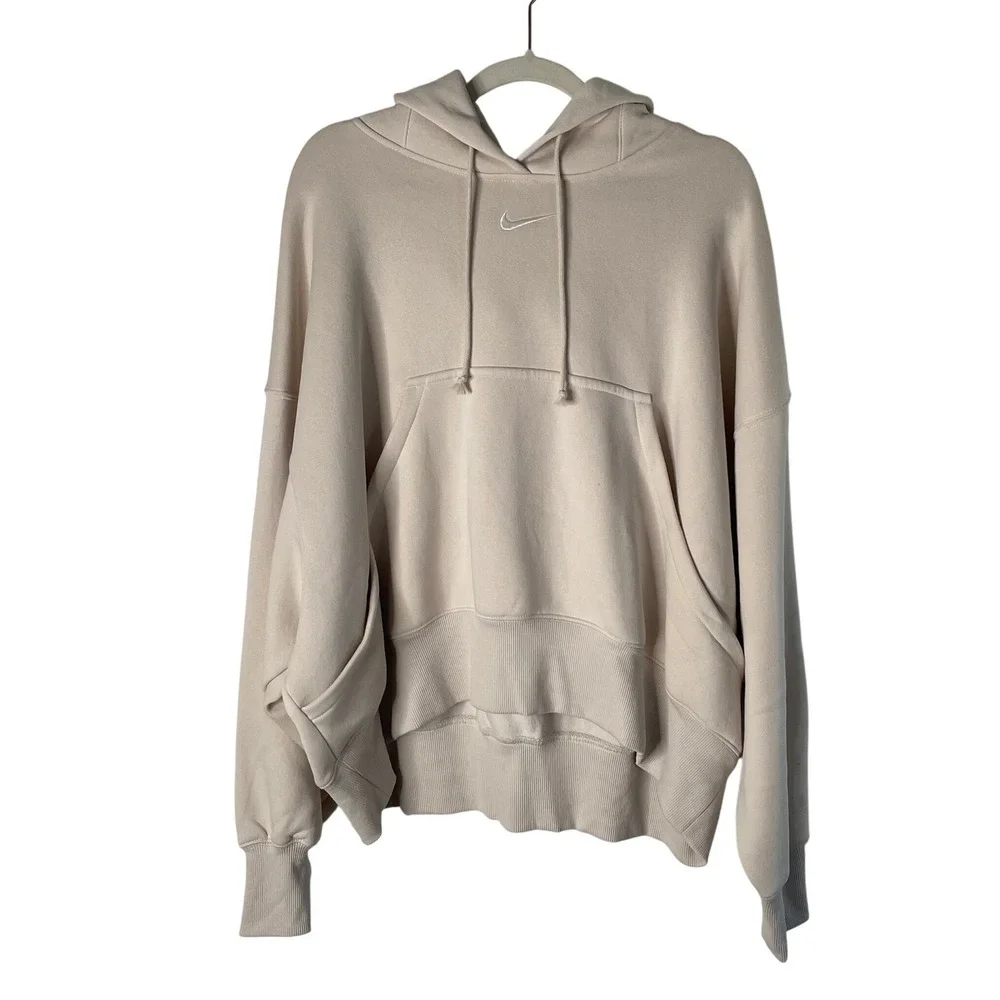 Nike Sweathshirt Hoodie Cream Swoosh Oversized Woman's Medium Blokecore Normcore